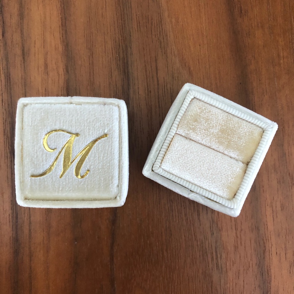 The Mrs. Box Velvet “M” Initial Box for Ring